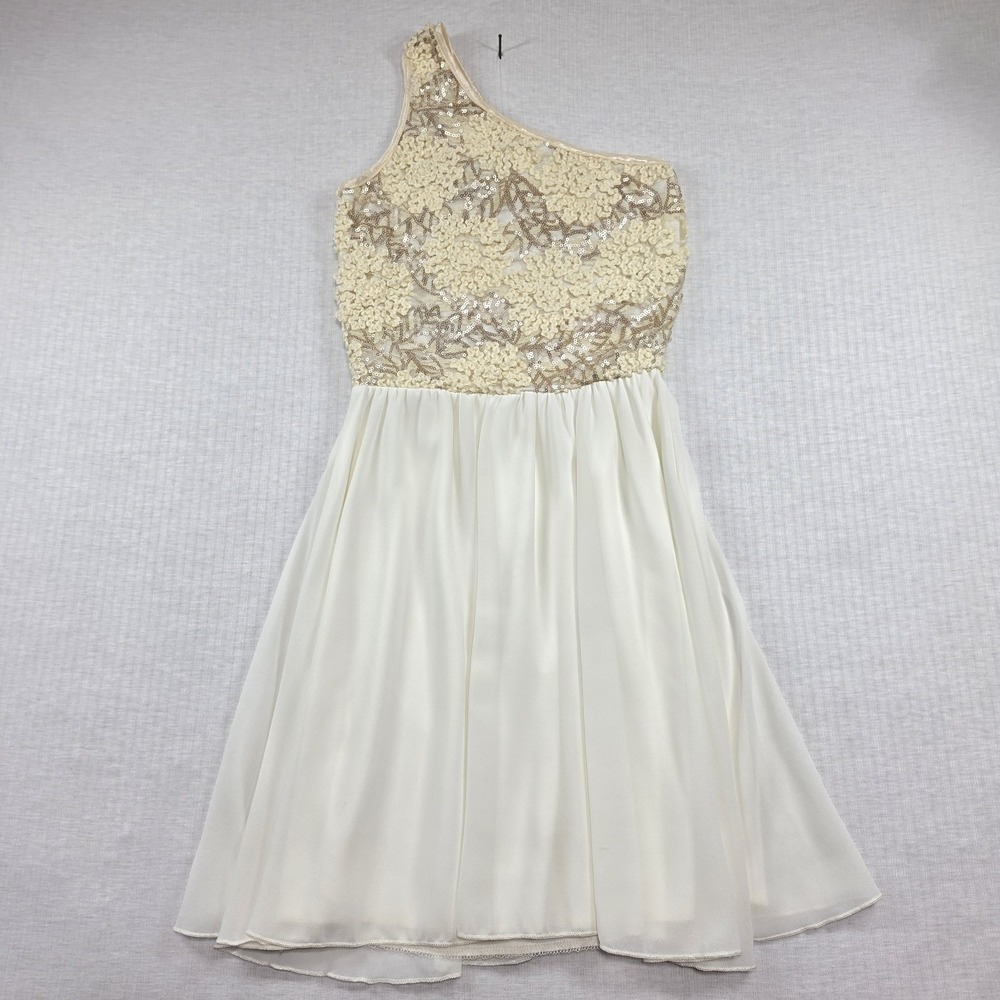 Style Rack Cream One Shoulder Sequin Floral Lace Mini Dress Size S Coquette Y2K